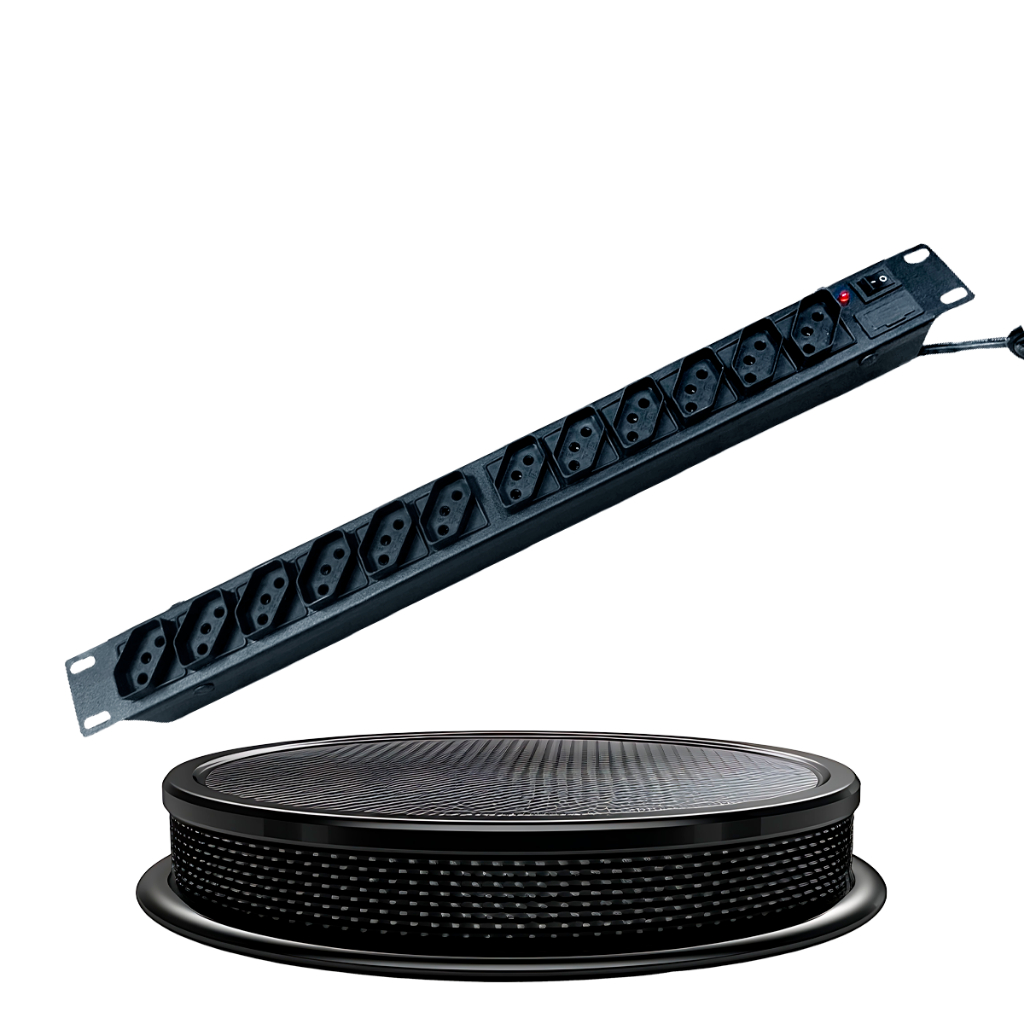 Filtro de Linha Regua Rack19" 12 Tomadas 10A 2P+T proteção contra curtos cabo 1, 1.5, 3, 5 e 10 mt