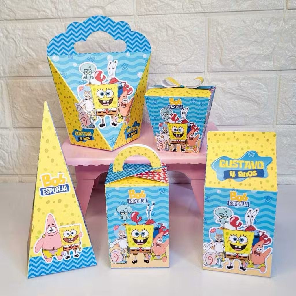 PEGUE E MONTE - Kit festa personalizados lembrancinhas caixinhas de aniversário para festaBob Esponja