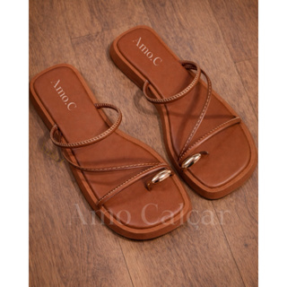 Sandália Feminina Flat Premium Tendência 2026 Meia Lua com tiras sofisticada calce fácil em Oferta na Shopee