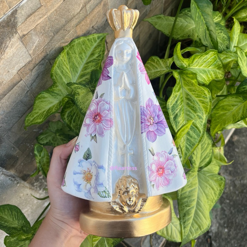 Nossa Senhora Aparecida 24cm Decoupage Rosas Super Delicadas/ Batizado/Casamento/ Kits / Presente/ Decoração