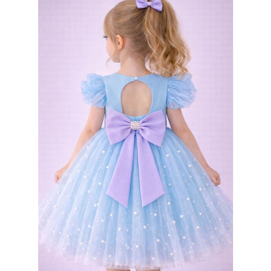 Vestido Infantil Sereia Fundo do Mar Pérolas Tule Azul Festa Aniversário 1 ao 4 Anos — imagem 2 de 2