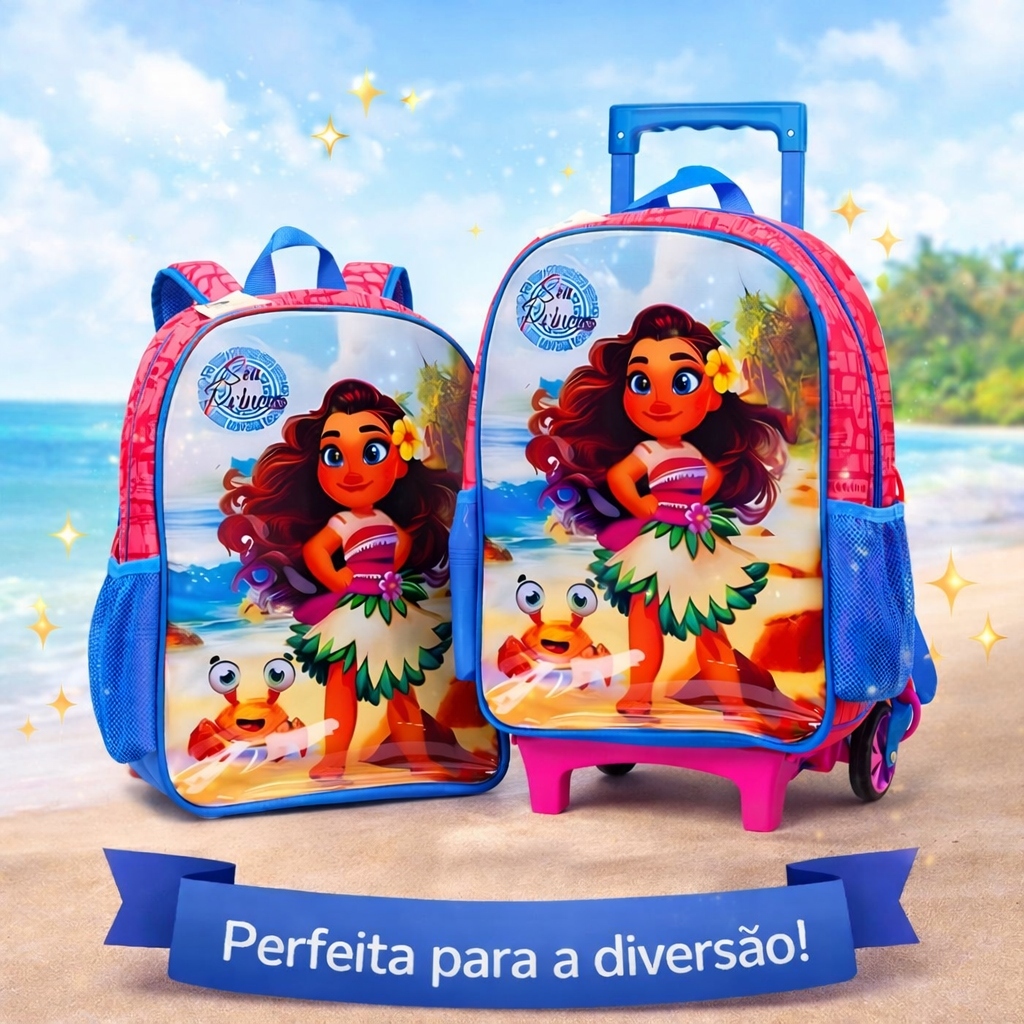 Mochila Rodinha ou de costas com alças Moana Infantil Escolar Menina Princesa Mar Sortido Princesa Do Mar