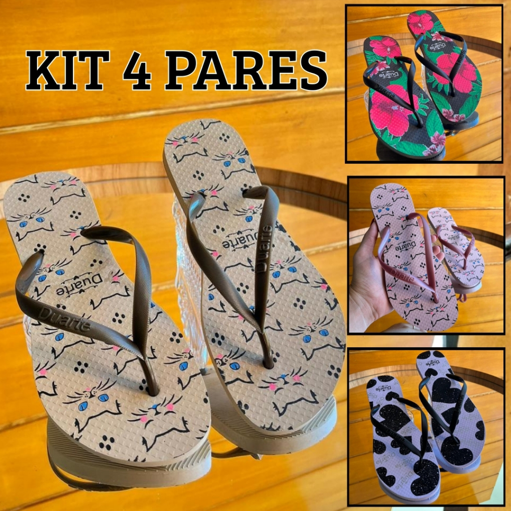 Kit 4 pares de chinelos slim confortavel sortidos verão 2026