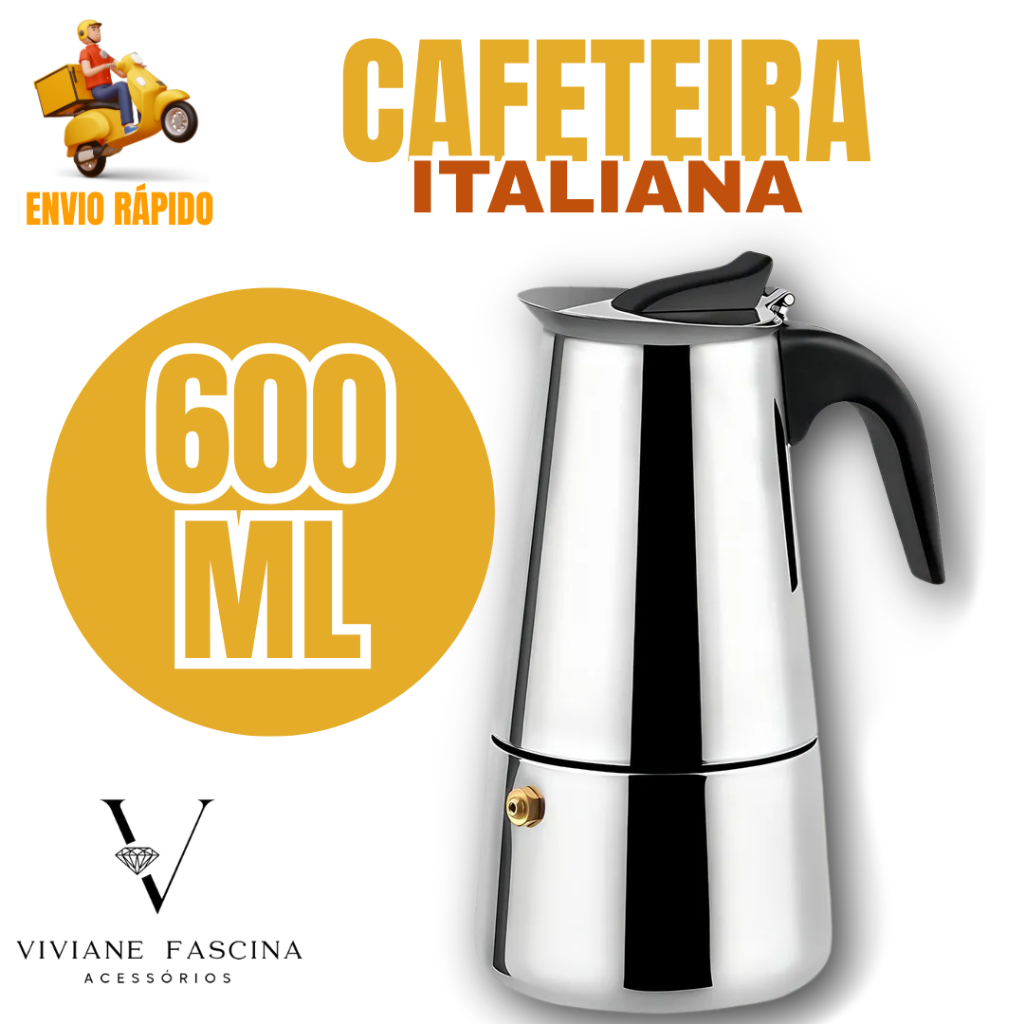 Imagem Cafeteira Expresso Italiana Inox 600ml 12 Xícaras para Fogão Casa Cozinha Escritório