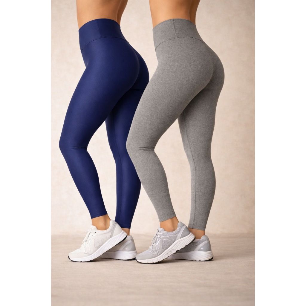 Kit 2 Legging Feminina Cintura Alta Academia fitness Não Transparente Modeladora Preta e Cinza