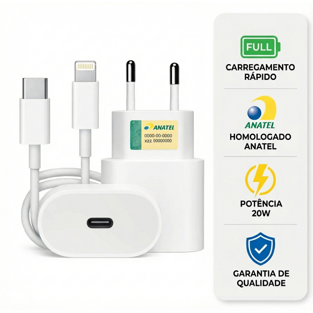 Carregador P/ iPhone Original Completo Turbo 20w iphone 11 12 12 13 14 Promax X  Xr Xs em Oferta na Shopee
