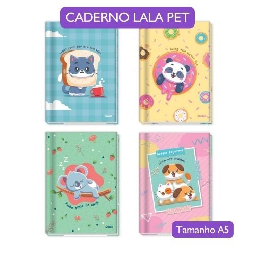 Caderno Brochura 1/4 (A5) Tamanho Pequeno Lala Pets Novo Modelo 14x20,2cm - 80 Folhas Capa Dura Costurado - Credeal em Oferta na Shopee