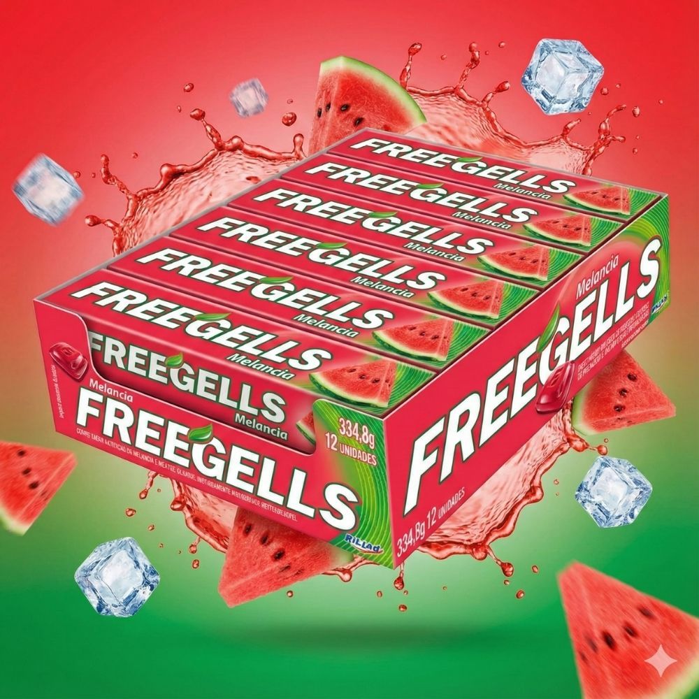 Pacotão Bala Freegells Melância Riclan 12 Unidades vários tamahos Drops Sabor Melância Tipo Halls