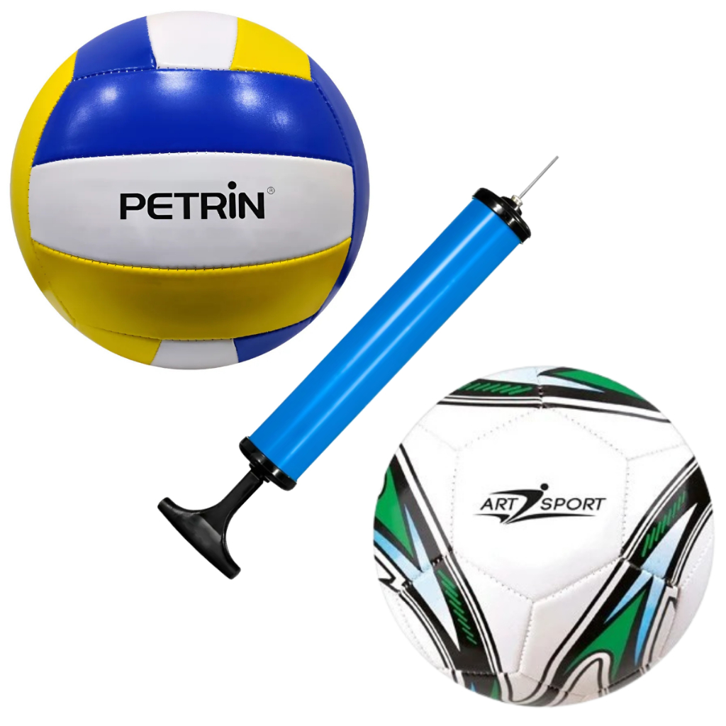 Kit Bola Futebol N5 + Bola De Vôlei E Bomba, Bicos Cores Aleatórias