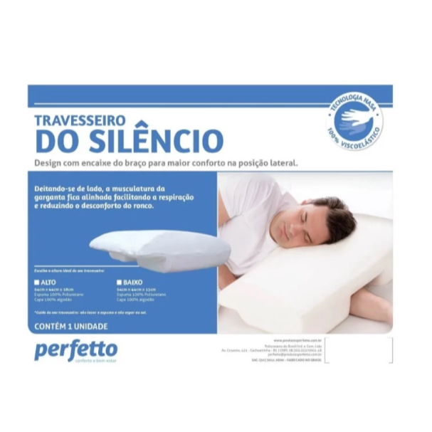 Travesseiro do Silêncio Contra Ronco e Apnéia Perfil Baixo Visco Elástico - Perfetto