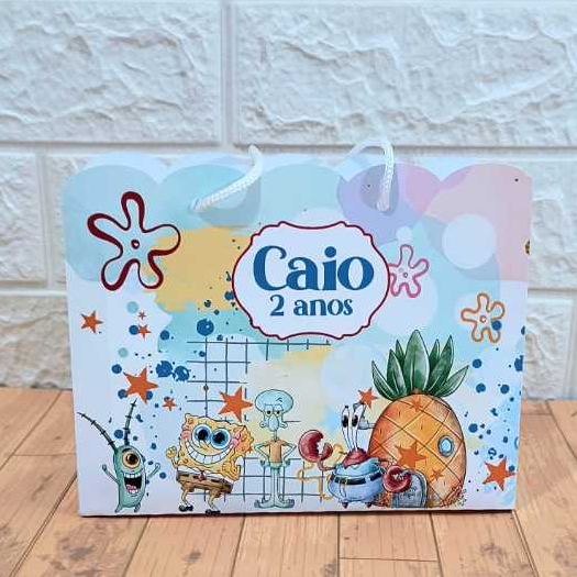 Sacolinha Personalizada - BOB ESPONJA - (Bolsinha Nuvem) aniversário, Saquinho surpresa, Lembrancinha, Festa Infantil.