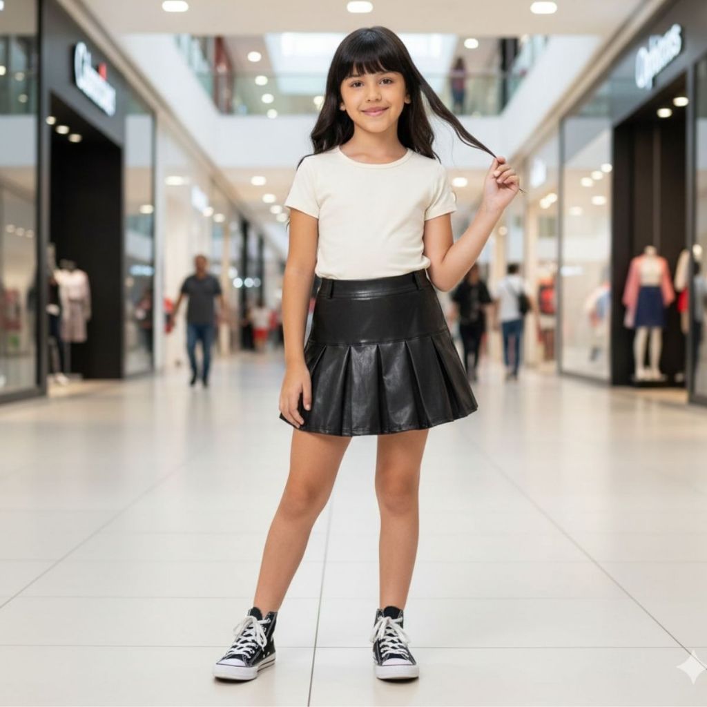 Short Saia Infantil Couro Fake Mini Diva Menina em Oferta na Shopee