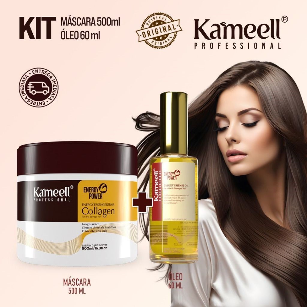 Kameell Professional Kit Capilar Colágeno – Máscara 500ml + Óleo Finalizador 60m
