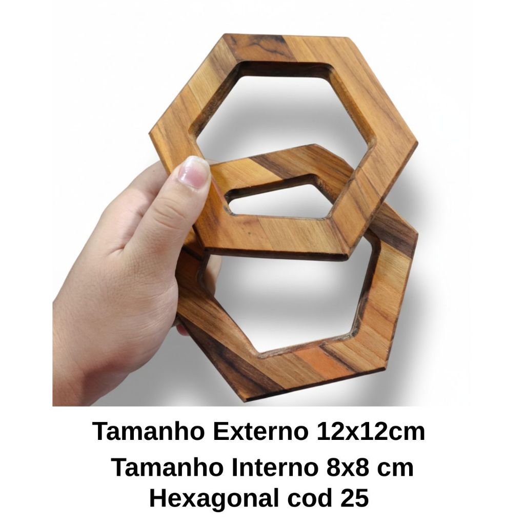 (25Hexagonal)Alça de Madeira Teca luxo Exclusiva para Bolsas, Bags e Cestos Artesanais (Vendido em Pares) 15mm Espessura