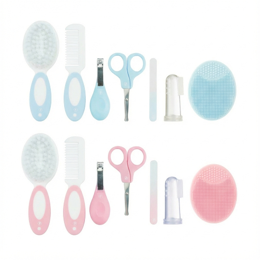 Kit Higiene Infantil Bebê 7 Peças Pimpolho | Escova, Pente, Tesoura, Cortador, bucha, Escova, lixa Silicone +0M