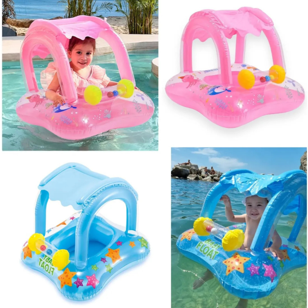 Boia bote fralda bebê com cobertura infantil e proteção Boia inflavel com brinquedo Piscina em Oferta na Shopee