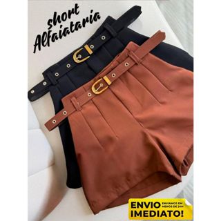 SHORT FEMININO ALFAIATARIA SOCIAL CINTURA ALTA COM CINTO FORRADO em Oferta na Shopee