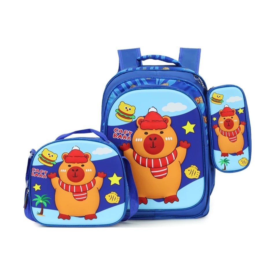 Kit Mochila Escolar Infantil Masculino 3 em 1 com Lancheira e Estojo Estampa 5D Colorida Sem Rodinha em Oferta na Shopee