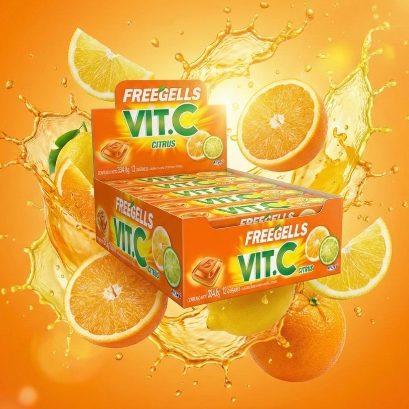 Pacotão Bala Freegells Vitamina C Riclan 12 Unidades vários tamanhos Drops Sabor Laranja Tipo Halls