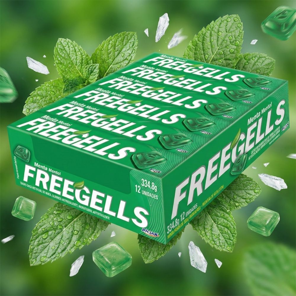 Pacotão Bala Freegells Menta Riclan 12 Unidades vários tamanhos Drops Refrescantes Tipo Halls Bala