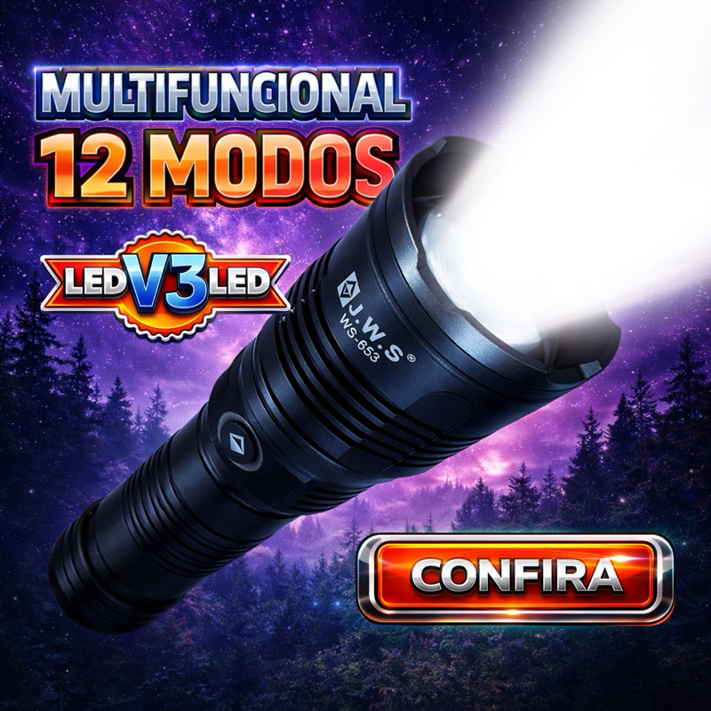 Lanterna Tática 970000 Lumens LED CREE V3 Zoom 12 Modos Bateria 9800mAh Recarregável Super Potente