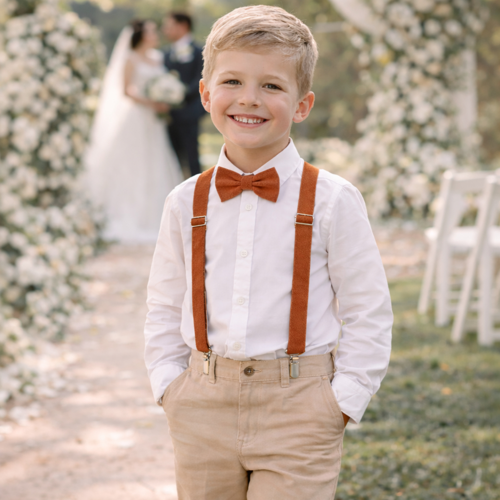 Kit Suspensório e Gravata Borboleta Infantil Terracota Para Crianças Eventos Pajem Batizado em Oferta na Shopee