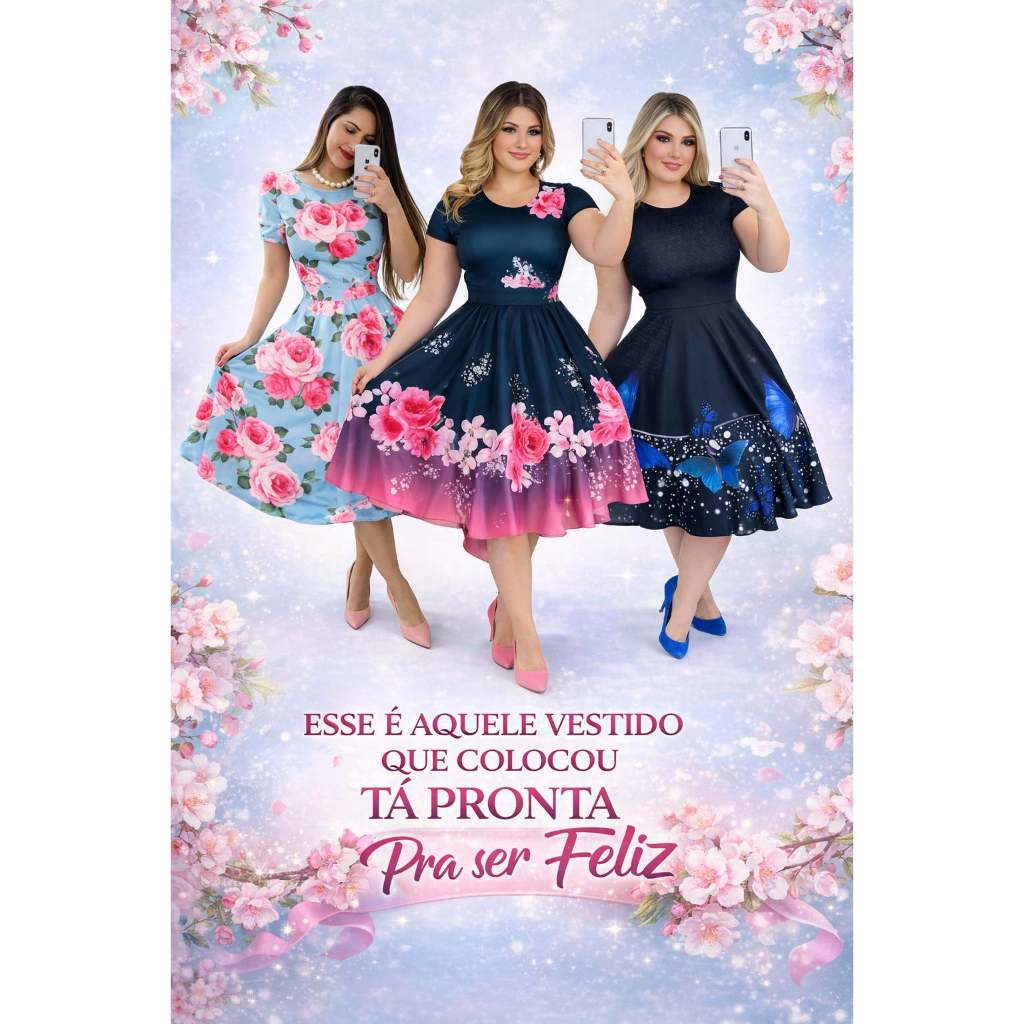 VESTIDO ESTAMPADO MODA EVANGÉLICA GOSPEL CRISTÃ RODADO GODÊ MIDI FLORAL