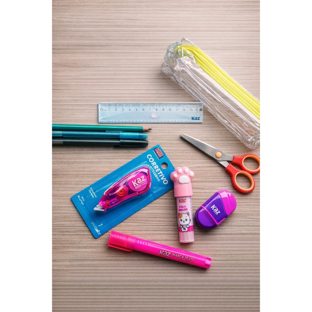 Kit volta as aulas Escolar Completo com Estojo Canetas Lapis Tesoura Regua Corretivo e Cola