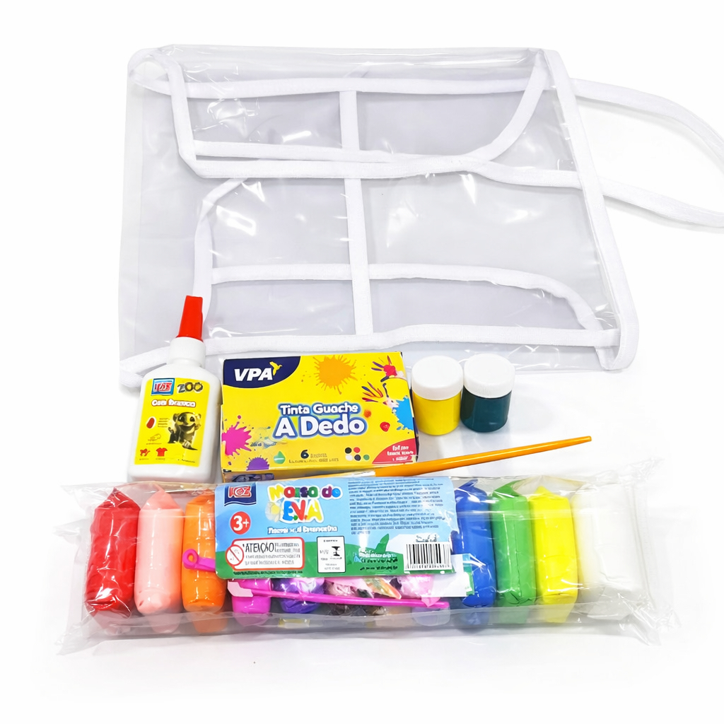 Meu Primeiro Kit de Artes - Avental, Tintas, Massa EVA e Pincel
