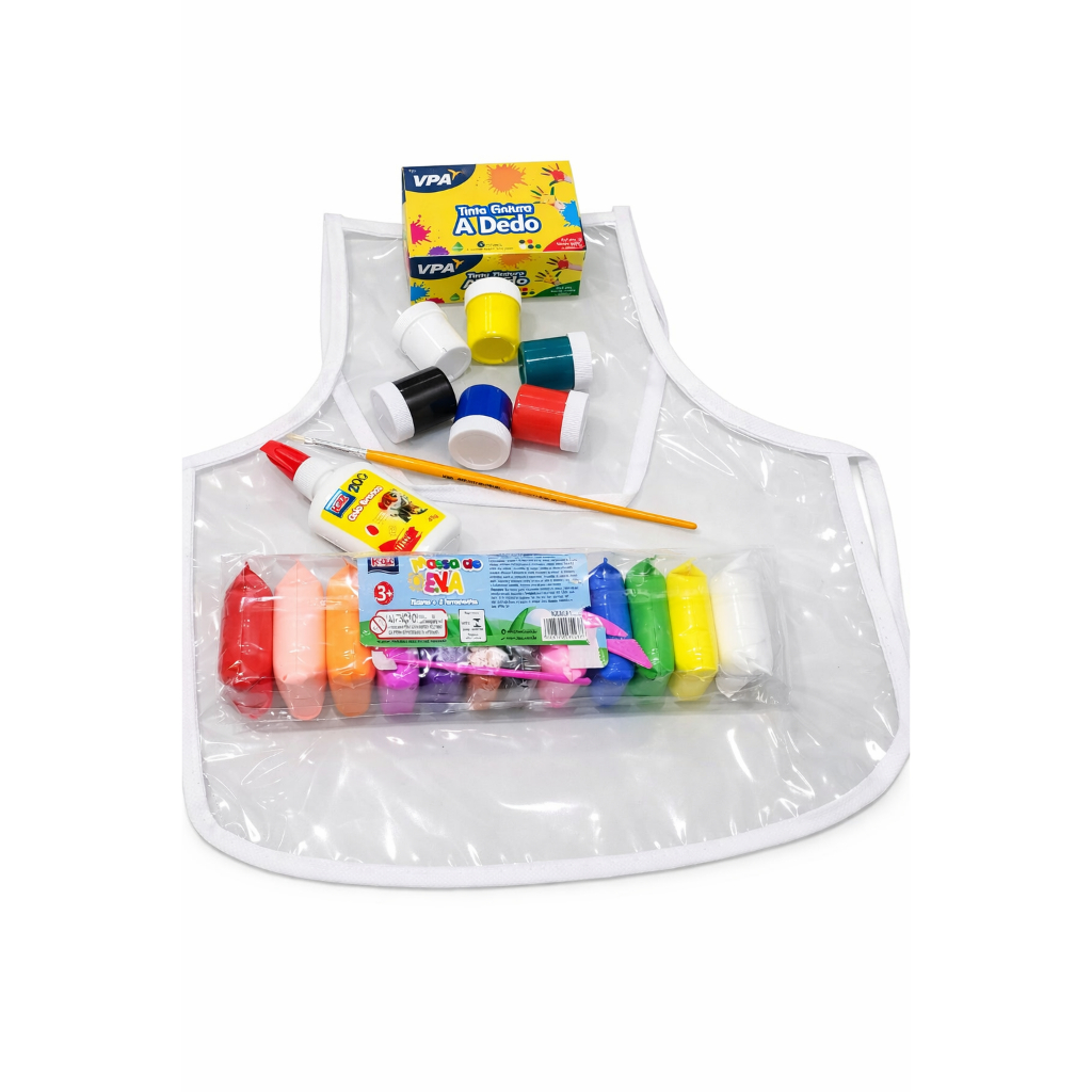 Meu Primeiro Kit de Artes - Avental, Tintas, Massa EVA e Pincel