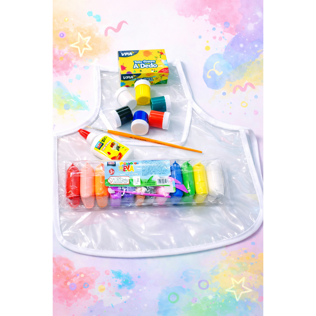 Meu Primeiro Kit de Artes - Avental, Tintas, Massa EVA e Pincel