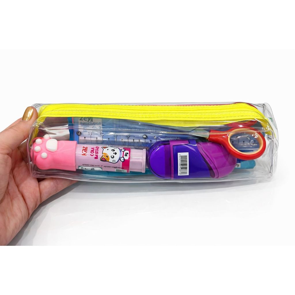 Kit volta as aulas Escolar Completo com Estojo Canetas Lapis Tesoura Regua Corretivo e Cola