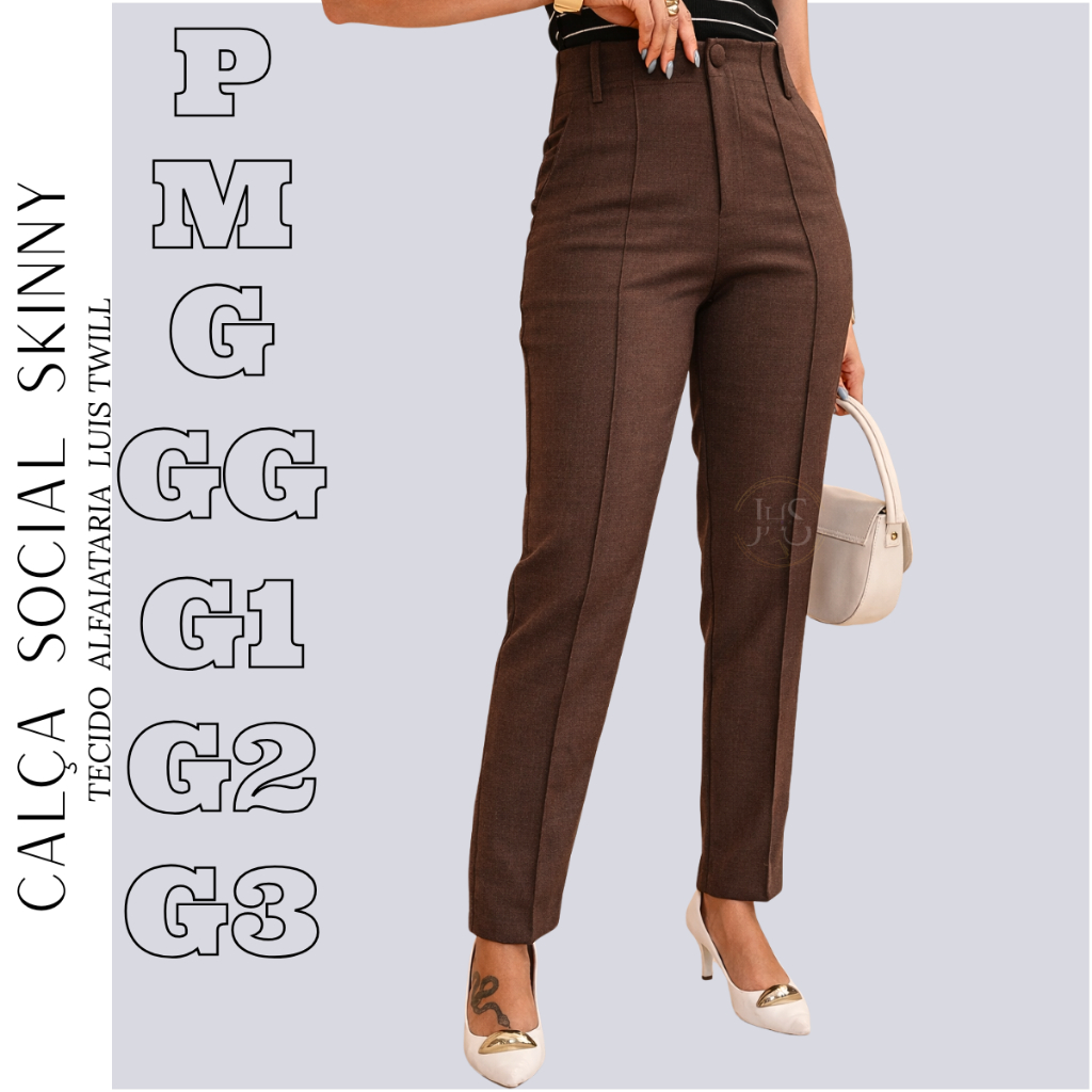 Calça Alfaiataria Feminina Skinny  Modelo Cintura Alta Trabalho Empresaria em Oferta na Shopee