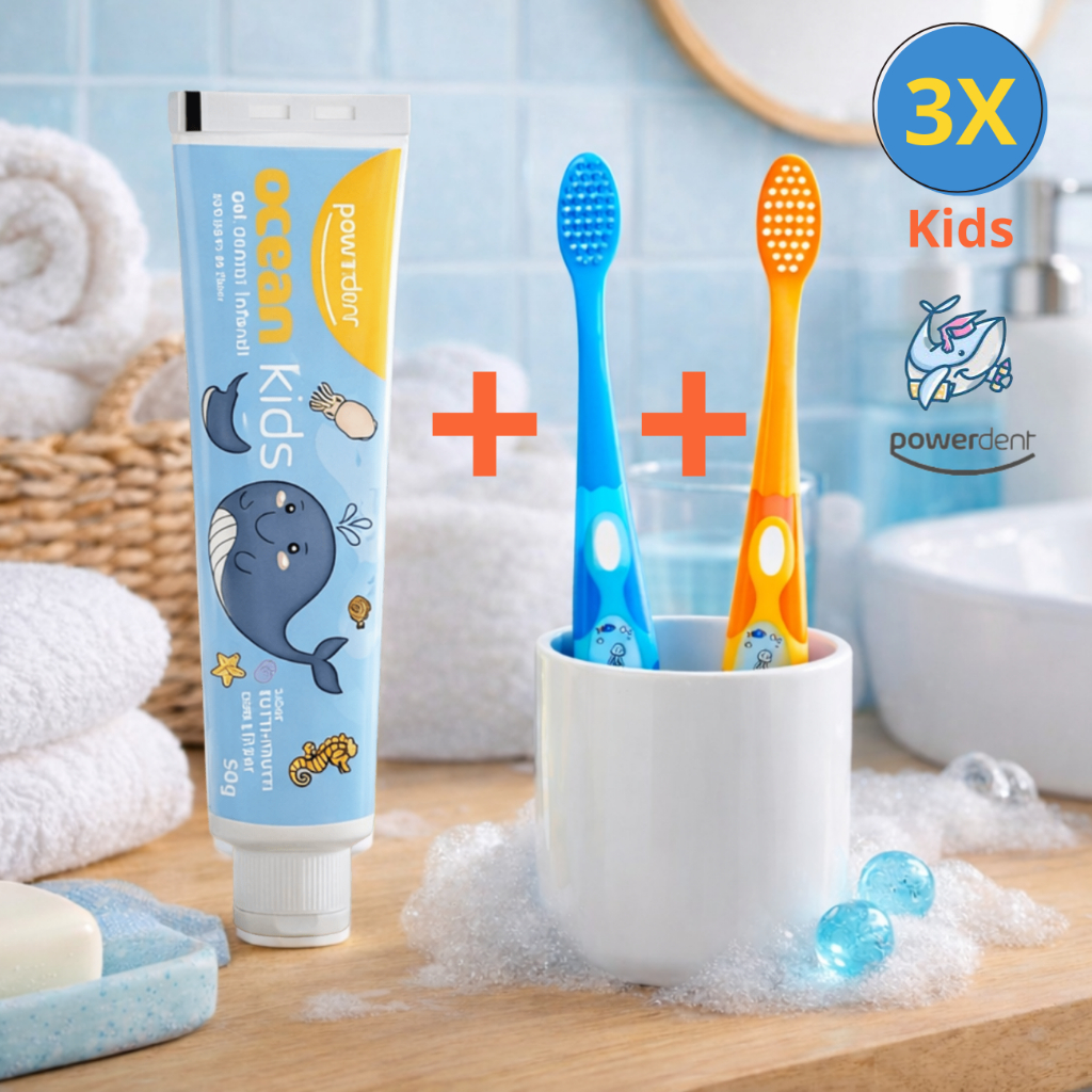 🦷✨ KIT INFANTIL OCEAN KIDS – GEL DENTAL + 2 ESCOVAS (CABEÇA 37 TUFOS) ✨🦷