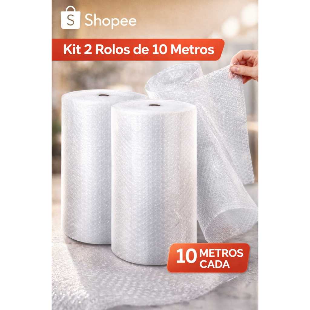 Kit 2 Rolos Plástico Bolha 10 Metros Embalagem E-commerce Mudanças ENVIO IMEDIATO em Oferta na Shopee
