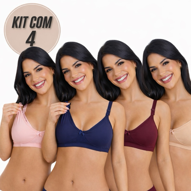Kit 4 Sutiã Amamentação Reforçado Maternidade Pós Cirúrgico Lingerie em Oferta na Shopee