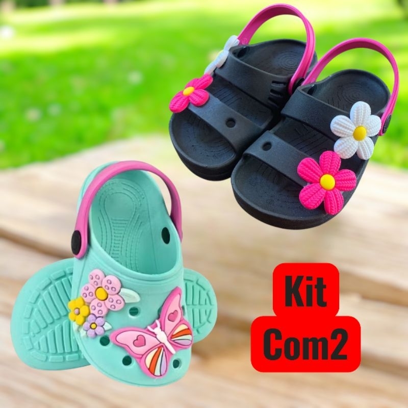 Sandália infantil Kit 2 pares para meninas Papete confortável em Oferta na Shopee