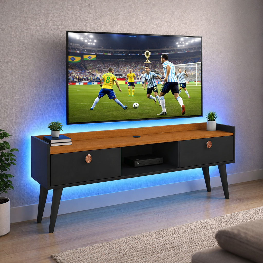 Rack Sala Bancada 0.90cm com Pés 2 Portas e nicho Miami Sala Moderno Decoração em Oferta na Shopee