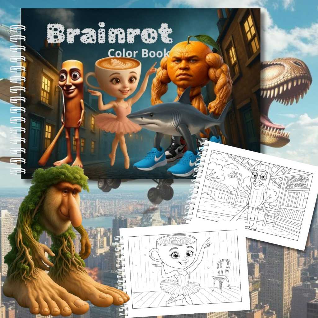 Livro de Colorir Brainrot A5 | Memes & Caos da Internet | Papel 180g Grosso | Perfeito p/ Canetinhas