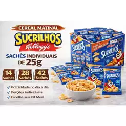 Cereal Matinal Sucrilhos Kellogg's 25g / Sachês individuais / Kit com 14 a 56 Unidades