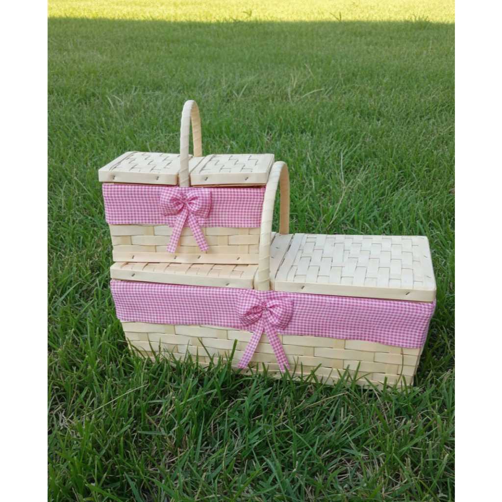 Kit 2 Cesta de Piquenique Pic Nic Decoração Mãe e Filha Várias Cores com Borda em Tecido e Laço