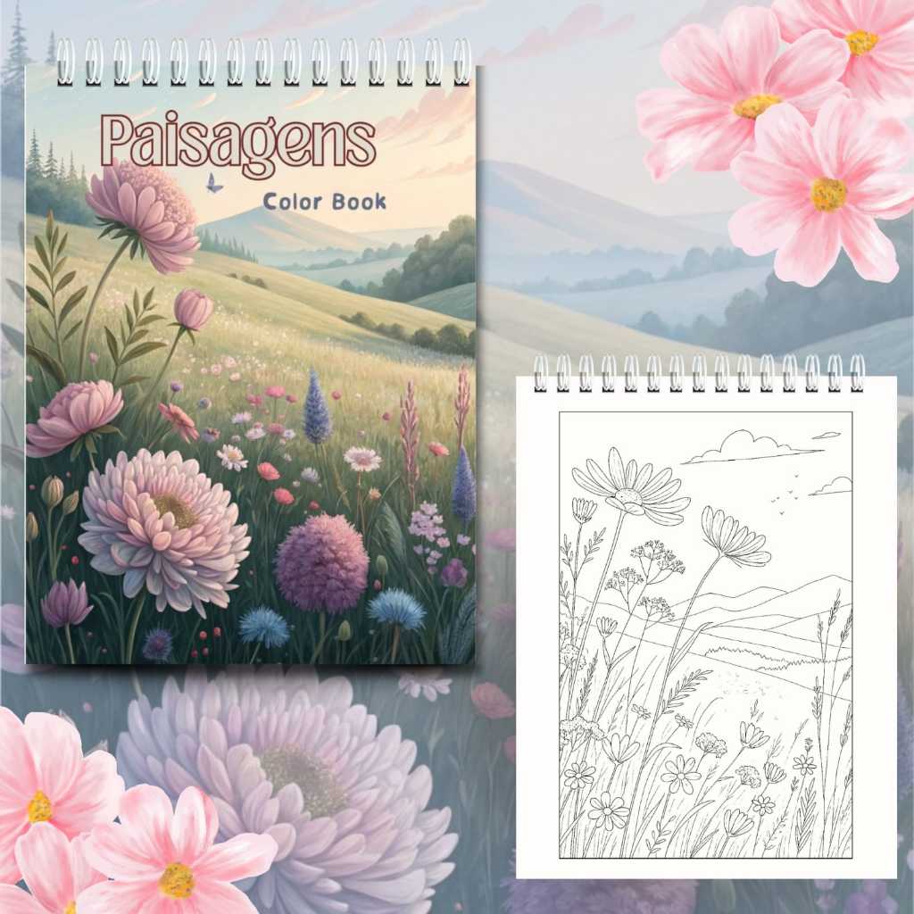 Livro de Colorir Paisagens A5 | Cenários Naturais Lindos | Papel 180g Grosso | Ideal para Canetinhas