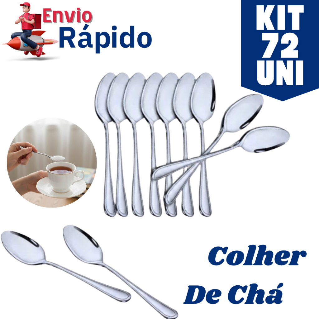 Kit 72 Colher De Chá 100% Inox Resistente 13CM Para Café Chá Chocolate Quente Qualidade Premium