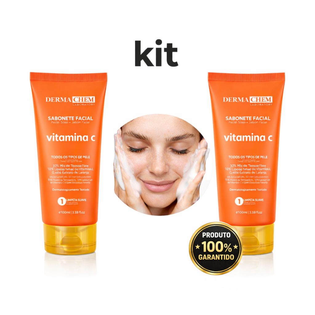 Sabonete Facial Dermachem Vitamina C 100ml - Anti-Idade, Limpa/ Renova Celulas, Clareamento da Pele em Oferta na Shopee