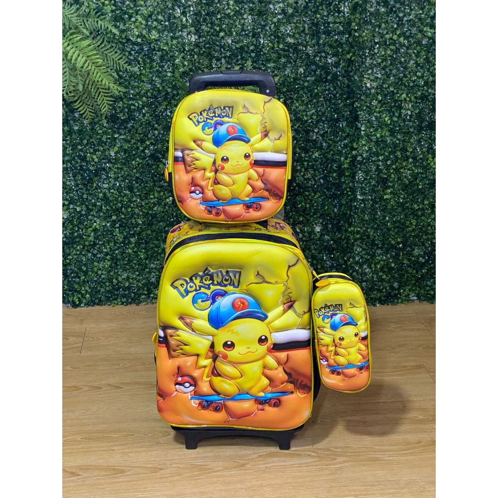 Pikachu Pokemon | Kit Mochila Escolar Infantil com Rodinhas + Lancheira + Estojo