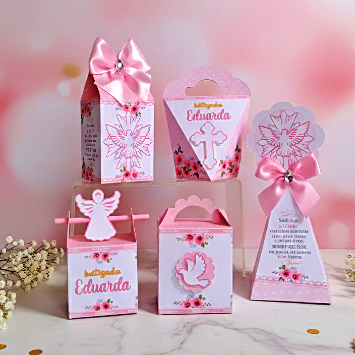 Kit Caixas Batizado menina Rosa – Lembrancinha Batizado - Personalizados