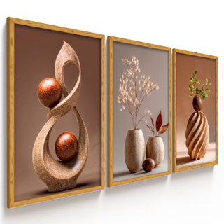Quadros Decorativos 3 Peças Trio Vasos Florais Tons Terrosos Minimalista Decoração Nordic Hall em Oferta na Shopee