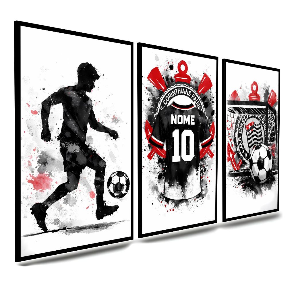 Quadros Decorativos 3 Peças Futebol Infantil Corinthians Nome Personalizado Gol Quarto em Oferta na Shopee