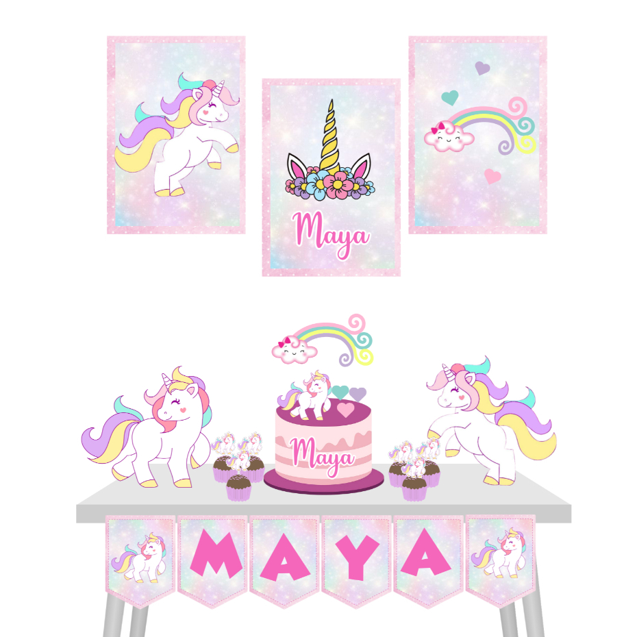 KIT SÓ UM BOLINHO PERSONALIZADO UNICÓRNIO/ANIVERSÁRIO E MESVERSARIO-FESTA INFANTIL