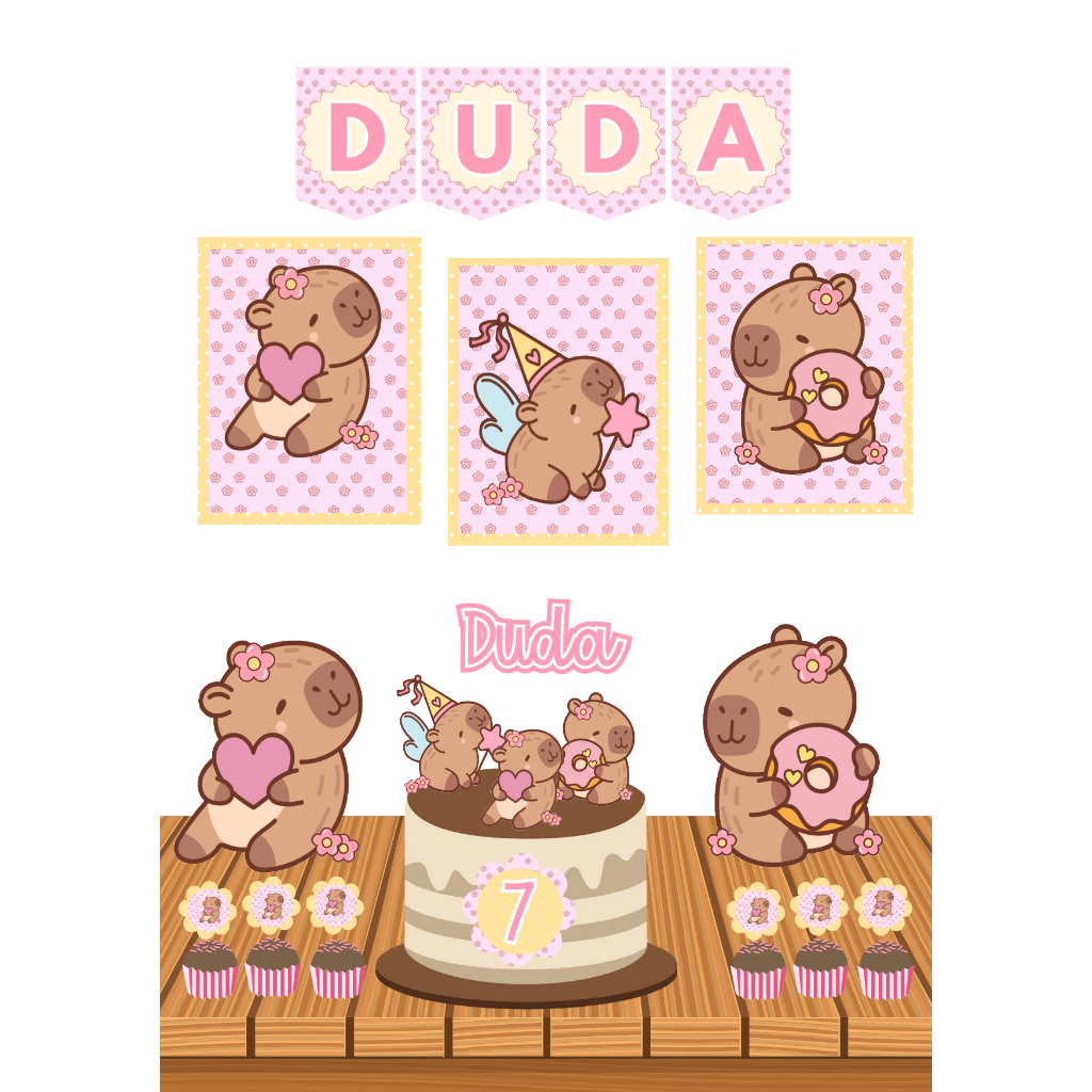 KIT MINI FESTA PERSONALIZADO CAPIVARA/ANIVERSÁRIO E MESVERSARIO-FESTA INFANTIL
